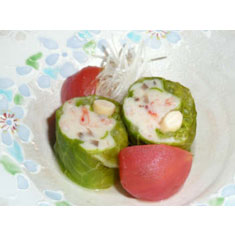 宇土四季料理　新心風　大豆と桜エビのロールキャベツ(塩とまとすーぷ煮)